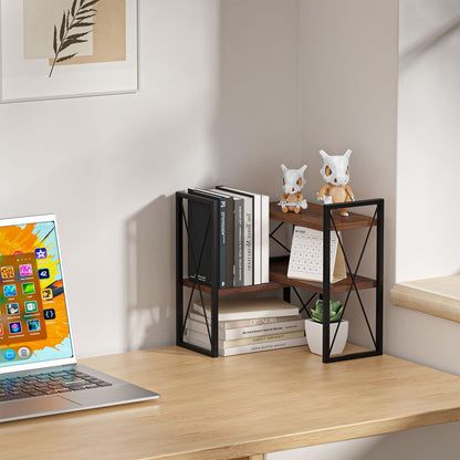 Desktop Shelf Organizer,Small Bookshelf for Office,Wood Desk Top Shelves, Office Organization and Storage (Brown)