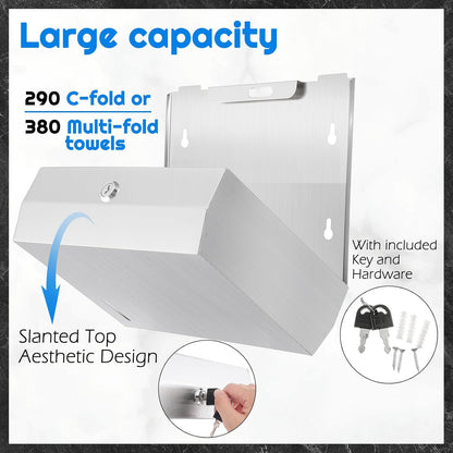2 Pcs Commercial Soap Dispenser and Paper Towel Dispenser Set with Lock-Stainless Steel,Wall Mount,Large Capacity Manual Liquid Pump Rust Proof Leak Free for Home Bathroom (500 ml,Style 2)
