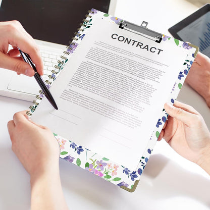 Foldable Clipboard Folio with Storage, 5 Plastic Folders with 10 Pockets,Refillable Lined Notepad (11" x 8.5"), Hardcover Project Organizer Nursing Teacher School Essentials(Purple Florals)