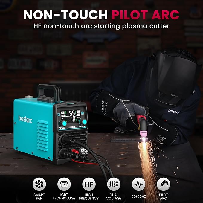 bestarc Plasma Cutter, [Pilot Arc][Large LED Display] 55A bestarc Plasma Cutter Machine 110/220V Dual Voltage, 5/8 Inch Clean Cut 3/4 Inch Max Cut, Post Flow Mesh Cut, 2T/4T for Beginners DIY