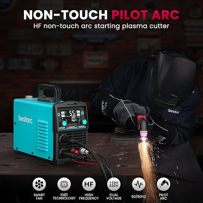 bestarc Plasma Cutter, [Pilot Arc][Large LED Display] 55A bestarc Plasma Cutter Machine 110/220V Dual Voltage, 5/8 Inch Clean Cut 3/4 Inch Max Cut, Post Flow Mesh Cut, 2T/4T for Beginners DIY