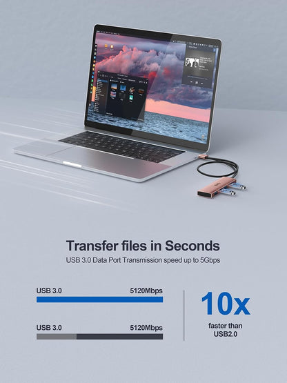 USB 3.0 Hub,4 Port USB Splitter Extender Portable Adapter Multiport Data Hub for Laptop,Xbox, Flash Drive,HDD,Console,Camera,Keyborad,Mouse Windows,Mac OS PC,Not Designed to Charge Devices-Pink