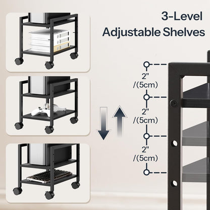 HOOBRO PC Stand, 2-Tier PC Tower Stand Fits Most Computer Towers, CPU Holder for Floor, Height Adjustable, CPU Stand with Wheels Under Desk, for Home Office, Black BB11CJ01