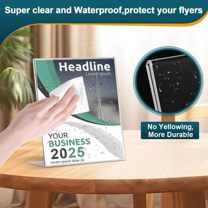 Acrylic Sign Holder 5x7 Inches, 16 Pack Clear Plastic Table Paper Display Stand, L-Shape Vertical Menu Holder Stand, Clear Picture Photo Flyer Display Stand for Restaurants, Store Show, Office Desktop