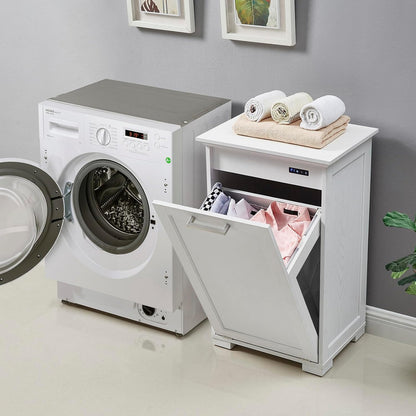 OLD CAPTAIN Tilt-Out Laundry Sorter Cabinet/Wooden Tilt Out Trash Cabinet, with Negative ion and deodorizing Function to Ensure The Cleanliness of The Kitchen Trash can(White)…