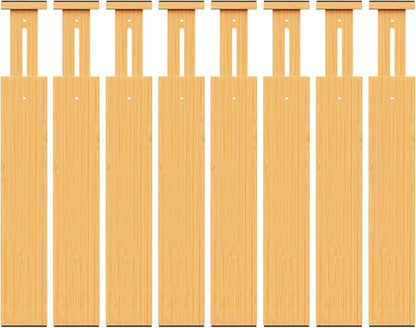 BAMBUROBA Bamboo Drawer Dividers, Adjustable Expandable Drawer Organization Separators - 17-22" for Bedroom, Bathroom, Dresser and Office - 8-Pack