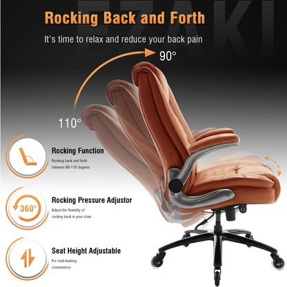 EZAKI High Back Office Chair-Flip-up Arms Executive Computer Desk Chair, Built-in Lumbar Support Thick Padded Adjustable Rock Tension Ergonomic Design for Back Pain