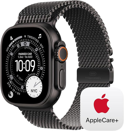 Apple Watch Ultra 3 [GPS + Cellular 49mm] Running & Multisport Smartwatch w/ Rugged Titanium Case w/ Black Titanium Milanese Loop - M w/ AppleCare+ (2 years)