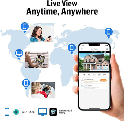 8CH Wired Security Camera System,H.265+ Surveillance Video Recorders with 2 x 2592P 5MP Wired IP66 Bullet Cameras,for Indoor Outdoor Use,500G HDD Included, Email Alert,Mobile APP & PC Remote
