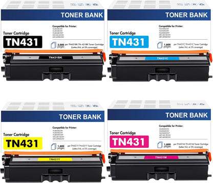 TN-431 TN431 4-Color Toner Cartridge Set 4 Pack Compatible for Brother TN431 TN 431 TN-431 TN431BK for Brother MFC-L8900CDW HLL8360CDW HLL8260CDW MFCL8610CDW HLL8360CDWT Printer Ink (BCYM)