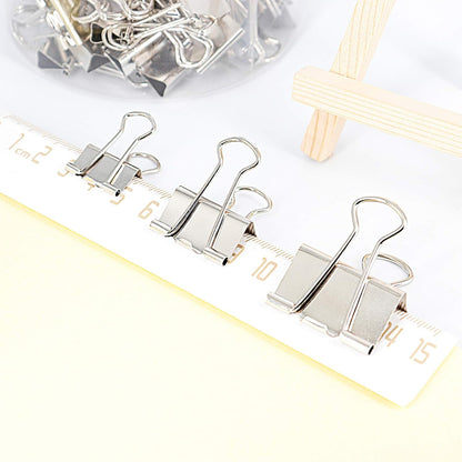 Silver Binder Clips Paper Clamps, Assorted Sizes Set (Small, Medium, Large) for Office School and Home Supplies (New Version)
