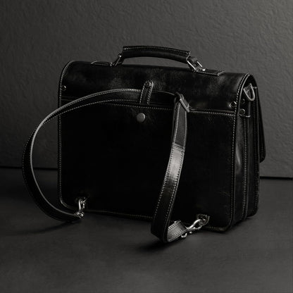 Time Resistance Leather Briefcase – Italian Handmade Leather Laptop Bag – Briefcase Convertible into Backpack