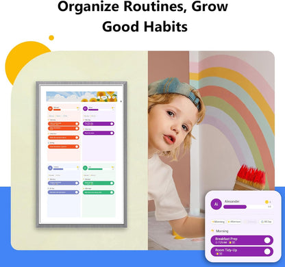 ApoloSign Digital Calendar: 15.6" Wall Planner Electronic Calendar, Smart Touchscreen Interactive Display for Chore Chart, Family Schedules, Supports All Apps via Google Play (Gray Wood, 15.6-inch)