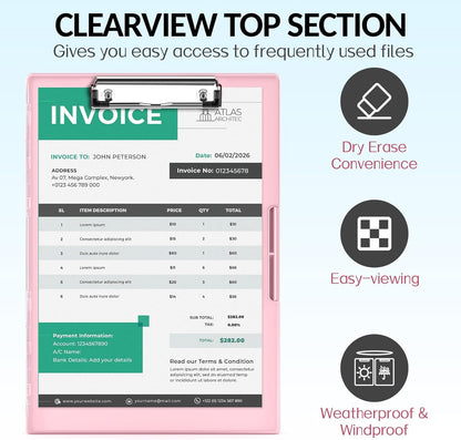 Sooez Clipboard with Storage, Heavy Duty Cleaview Clip Boards 8.5x11 with Dual Storage, Dry Erase Plastic Nursing Clipboard, High Capacity Clipboards Folder for Teacher Nurse, School & Office Supplies