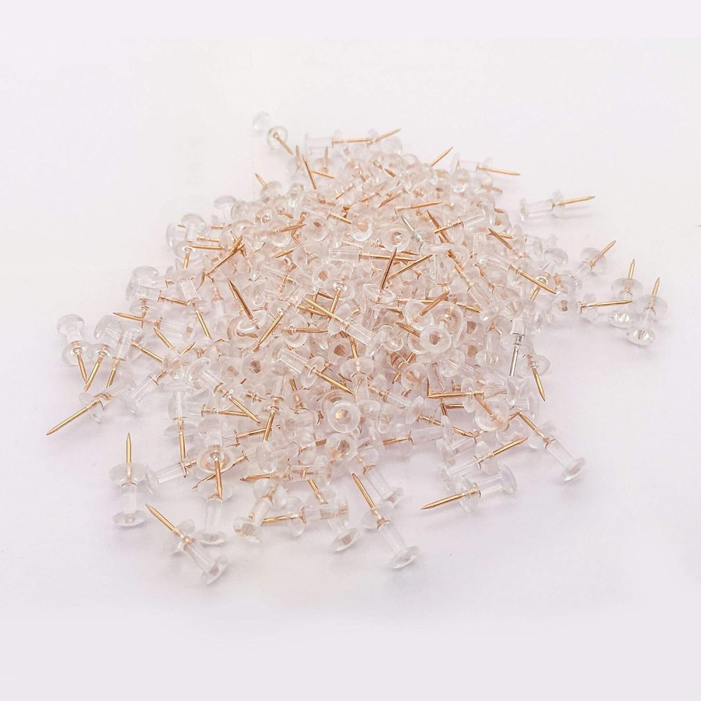 Clear Push Pins 600pcs Standard Thumb Tacks with Rose Gold Steel Point Transparent Plastic Head Pins for Hanging Photo Posters Craft Marking Map Wall Cork Board