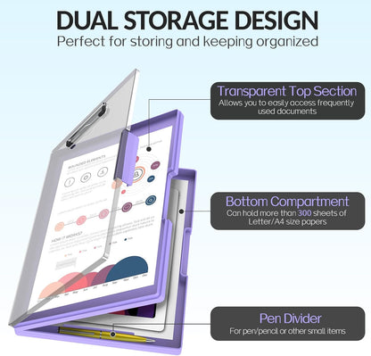Sooez Clipboard with Storage, Heavy Duty Cleaview Clip Boards 8.5x11 with Dual Storage, Dry Erase Plastic Nursing Clipboard, High Capacity Clipboards Folder for Teacher Nurse, School & Office Supplies