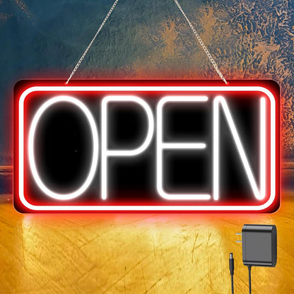 22" X 11" Led Neon Open Signs for Business, Large Open Signs, Plug In Electric Light Up with ON/OFF Switch, Ultra Bright Open Sign for Bar Salon Coffee Stores Club Hotel (Black Backplate)