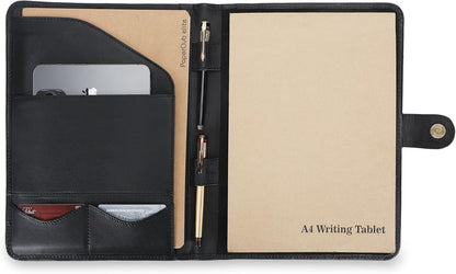 Leather Padfolio Legal Pad Portfolio Organizer | Handmade Executive Notebook Binder | Heavy Duty Full Grain Cow Hide Resume Interview Folio for Men Women, Rustic NoteBook Folder (Black)