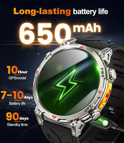 Military Smart Watches for Men GPS, 1.56" AMOLED Screen Bluetooth Call, Smartwatch for Android Phones and iPhone, 100+ Sport Modes, 3ATM Waterproof Smart Watch with Compass(Orange & Blue)
