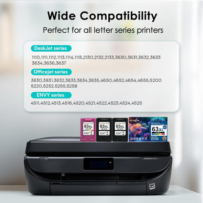 63XL Ink Cartridges Replacement for HP Ink 63 XL (2 Black and 1 Color Combo 3-Pack) for HP63 HP63XL 3830 4650 4520 4512 4510 4652 4655 5200 5255 5252 5258 3630 3632 2132 1112 2130 Printer