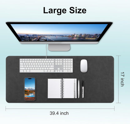 Leather Large Desk Pad Protector Non-Slip, Office Desk Mat, Computer Mouse Pad, Desk Blotter & Writing Pad, Keyboard Extended Mousepad with Stitched Edge for Desktop Laptop 39.4 x 17 inch (Black)