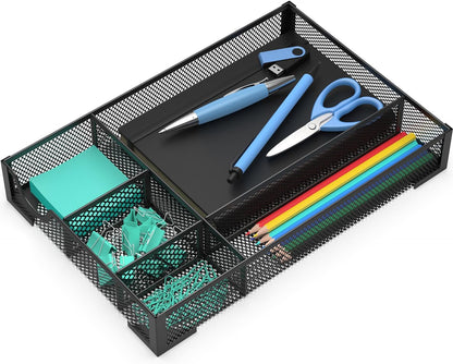 Desk Drawer Organizer, Office Desk Organizer Tray with 5 Dividers, Pen Pencil Drawer Organizer for Office Supplies, Desktop, Bathroom, Kitchen, Makeup, Vanity ﻿