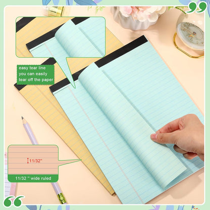 Fuutreo 8 Pcs 8.5'' x 11'' Colored Legal Pad Writing Pads Wide Ruled 50 Sheets Per Notepad Perforated Writing Notepad Office Supplies for School College Office Business (Pastel Colors)