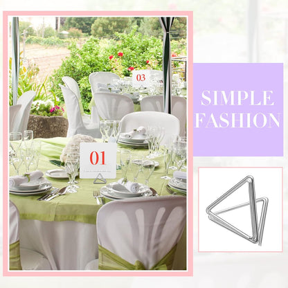 100 Pcs Triangle Shape Table Number Holders - Wedding & Party Mini Name Card Holders - Silver