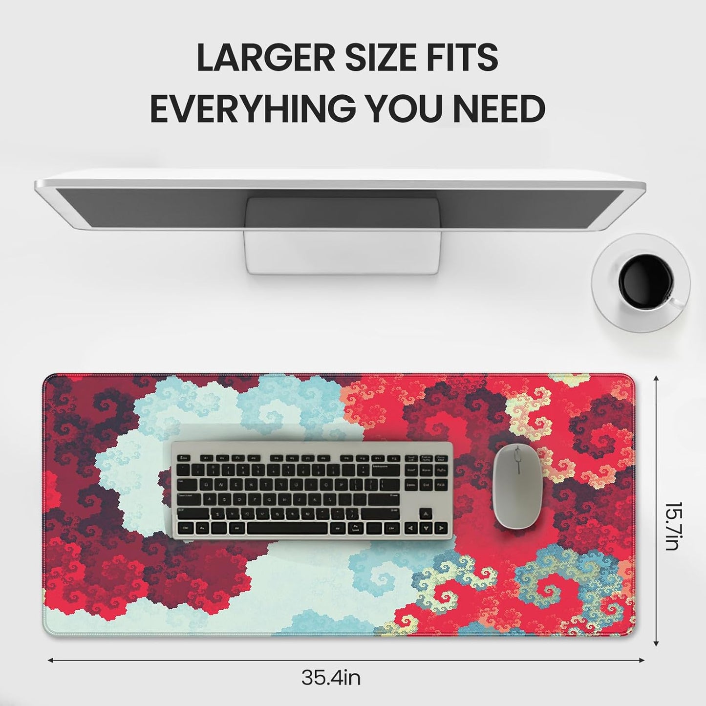 35.4 x 15.7 inches, Large Desktop Mouse pad, Keyboard and Mouse Pads for Work and Home Computers, and Large Laptop Mouse mat，Red and Blue Pixels
