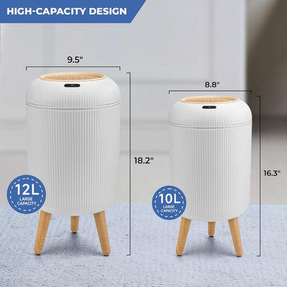 2 Pack Automatic Trash Can 12L /3 Gallon and 10L /2.64 Gallon Bathroom Trash Bin with Lid Touchless Small Smart Motion Sensor Garbage Cans for Kitchen, Bathroom,Living Room and Bedroom