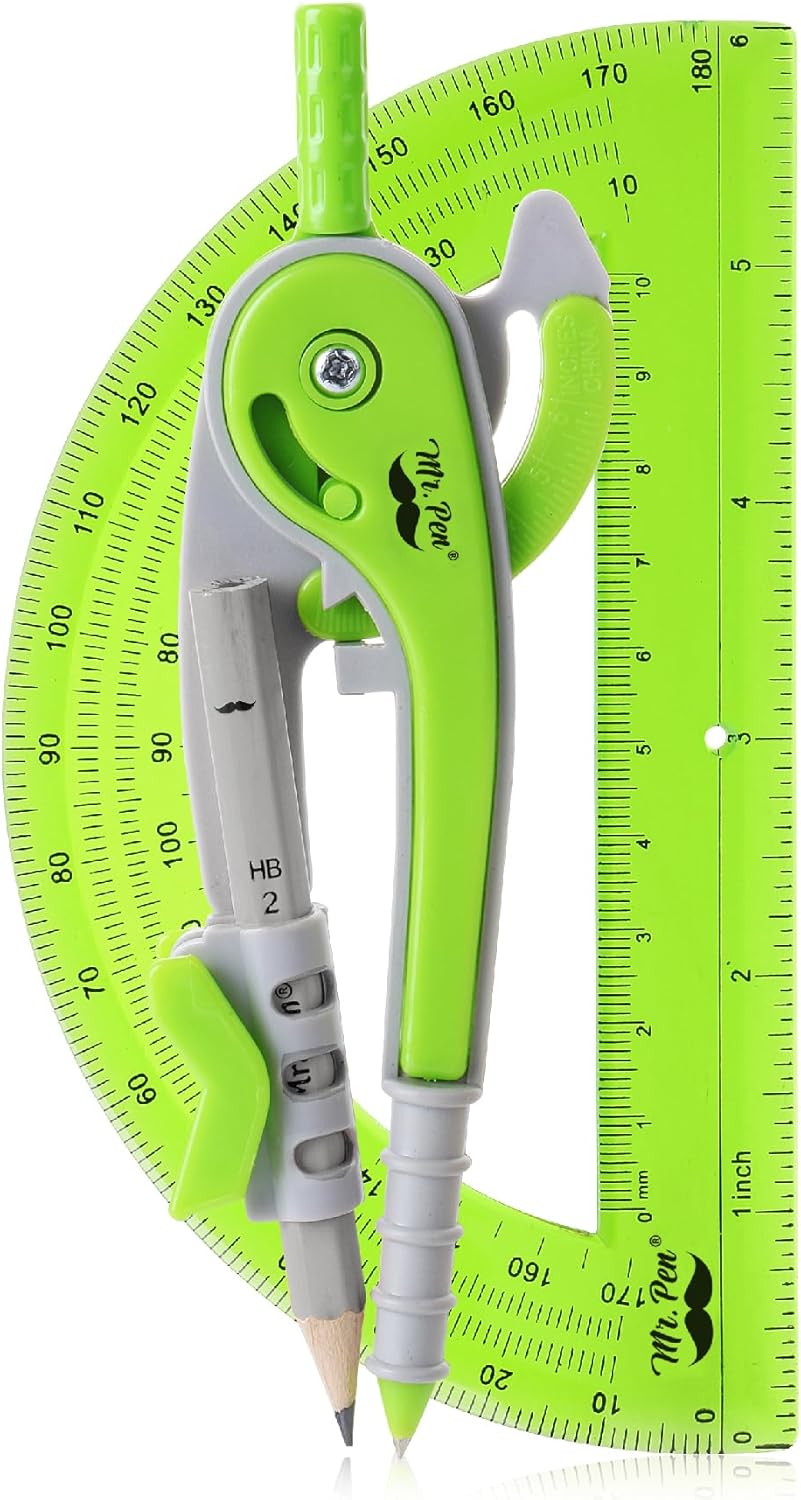 Mr. Pen- Compass and Protractor Set, Geometry Kit, Compass Protractor Set, Protractor, Compass for Geometry, Math Compass, Compass School, Math Compass and Protractor, Back to School Supplies