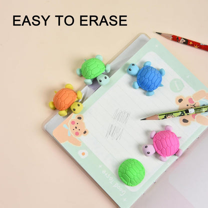 16 Pcs Cute Turtle Pencil Erasers for Kids, Novelty Rubber Turtle Desk Pet Erasers for Classroom Favors Party Supplies