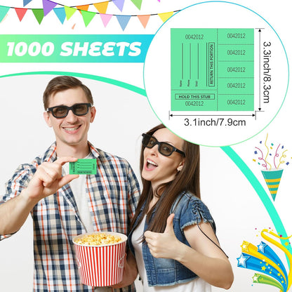 Kosiz 1000 Sheet 5 Bid Raffle Tickets Chinese Auction Tickets Sheets Auction Fundraiser Ticket Numbered with Name and Phone Number Per Sheet Raffle Tags for Silent Auction(Green)