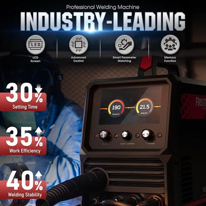 YESWELDER Firstess SP200 MIG Welder, 7-Inch LCD Screen 6-In-1 MIG/Pulsed MIG/Flux Core/Lift TIG/Stick/Spool Gun Compatible, 110V/220V Dual Voltage 200Amp Multifunctional Aluminum Welding Machine