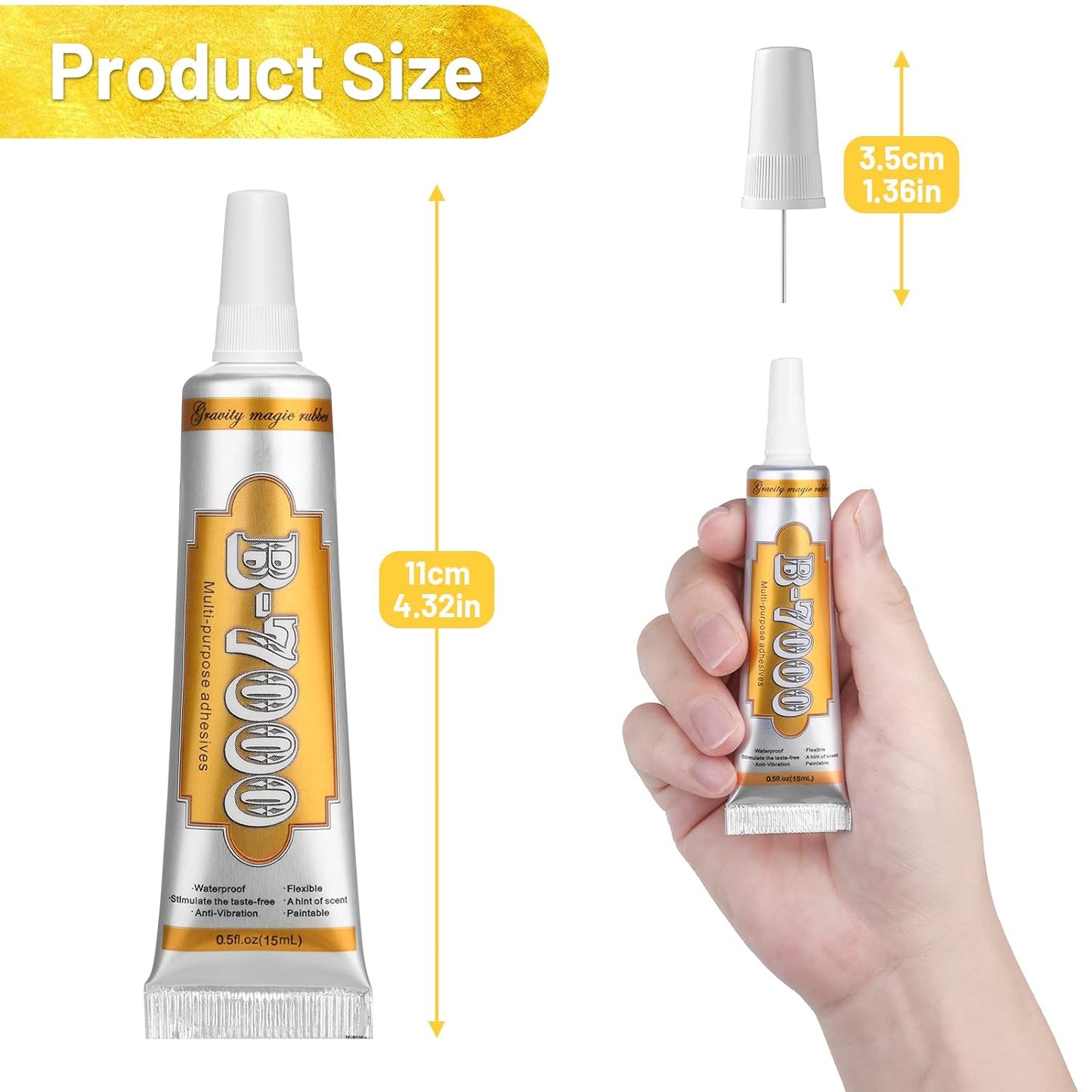 B7000 Jewelry Metal Glue with Precision Tips, Upgrade Clear B-7000 Glues Paste Transparent Liquid Fusion Fabric Glue for Phone Repair, Glass, Wooden, Rhinestone Jewelry Crafts, DIY Tumblers (4 x15ML)