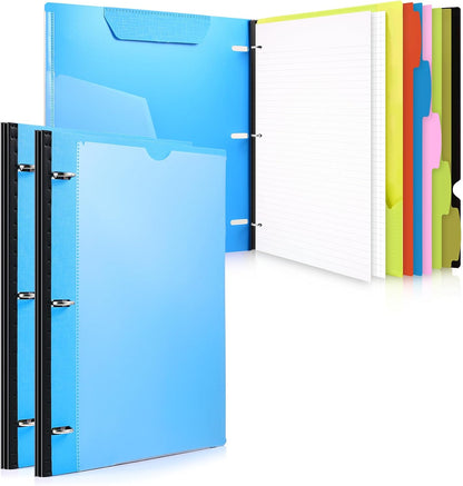 WOT I 2-Pack Telescoping 3 Ring Binder Notebooks - Customizable Cover, 5 Dividers & Pocket Folder in One Slim Organizer (60 Sheets Included), Blue