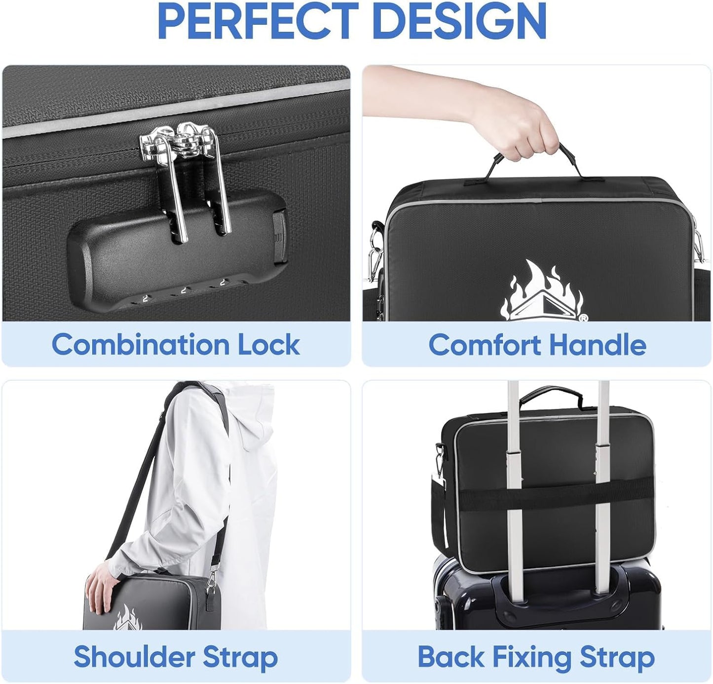 BALEINE Fireproof Document Box with Lock, Portable Fireproof Document Bag Waterproof Fire Proof File Boxes for Documents, File Organizer Box for Important Paperwork (Black, 15''x11''x4'')