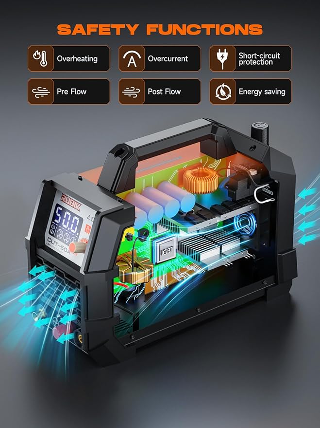 Plasma Cutte 50 Amp, Plasma Cutter Machine 110/220V Dual Voltage 3/4" Max Cutting, 1/2'' Clean Cut, Non-High Frequency Non-Touch Pilot Arc, Large LCD Digital Dispaly, 2T/4T Plasma Cutting Machine