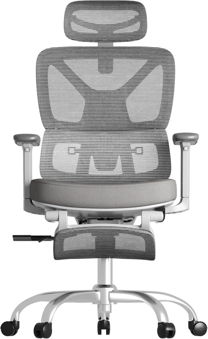 FLEXISPOT ErgoX Premium Ergonomic Office Chair with Footrest- Adjustable 3D Armrests, Dynamic Lumbar Support, Recline & Tilt Function, Mesh Seat, for Home & Office Use,Foam Grey