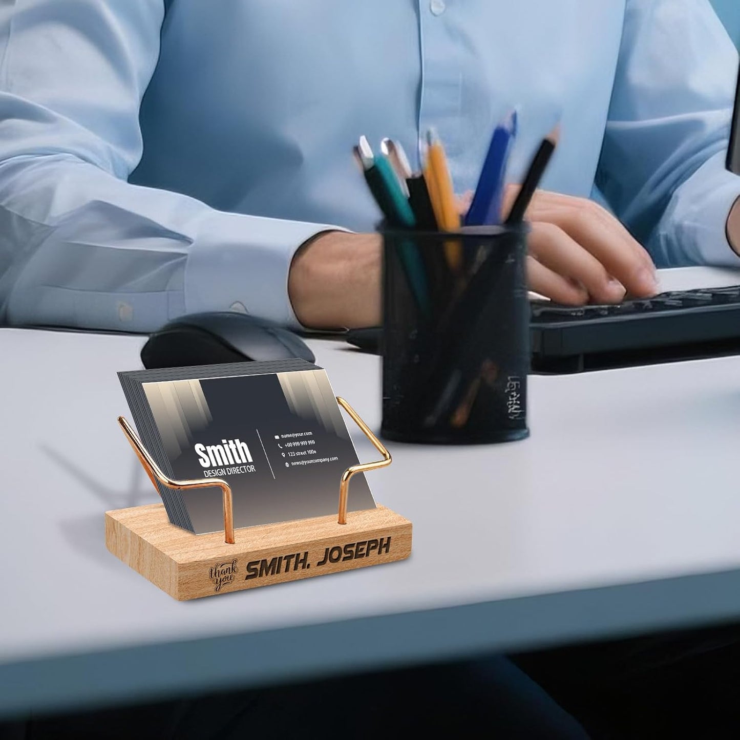 Custom Engraved Business Card Holder for Desk Personalized Wooden Business Card Display Stand Customized Businese Gift for Office Home Desktop