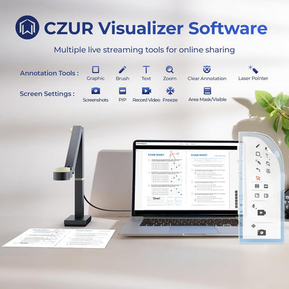 CZUR Fancy S Pro 12MP USB Document Camera for Teacher, 4K Webcam with Microphone and LED Light, Up to 60fps, Auto Focus, for Remote Teaching, Live Streaming, Web Conference, for Mac and Windows