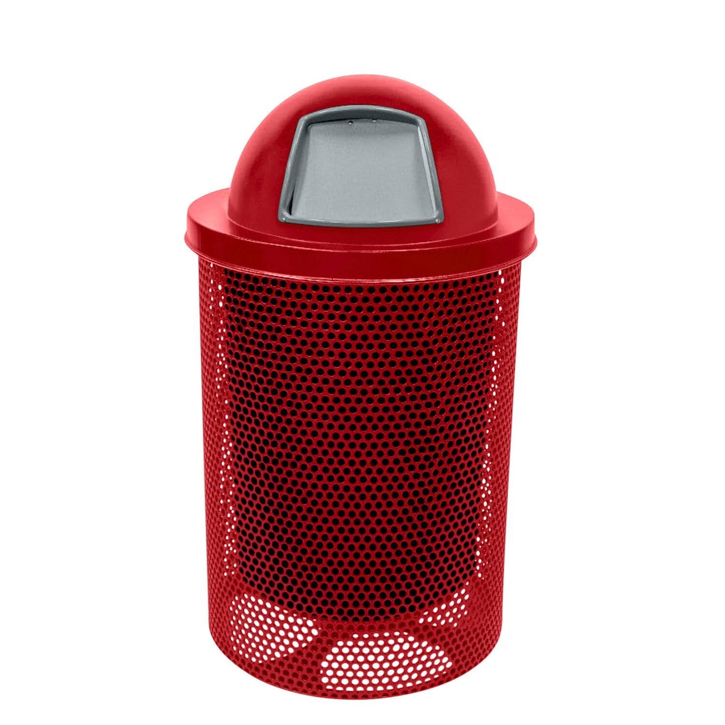 RDT-P-TXTRED Heavy Duty Round Trash Receptacle with Dome Top, Liner Included, 32 Gallon, Textured Red, Made in America