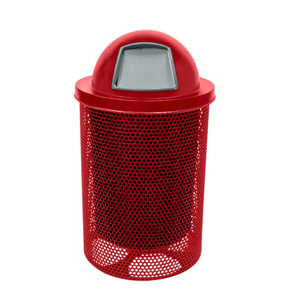 RDT-P-TXTRED Heavy Duty Round Trash Receptacle with Dome Top, Liner Included, 32 Gallon, Textured Red, Made in America