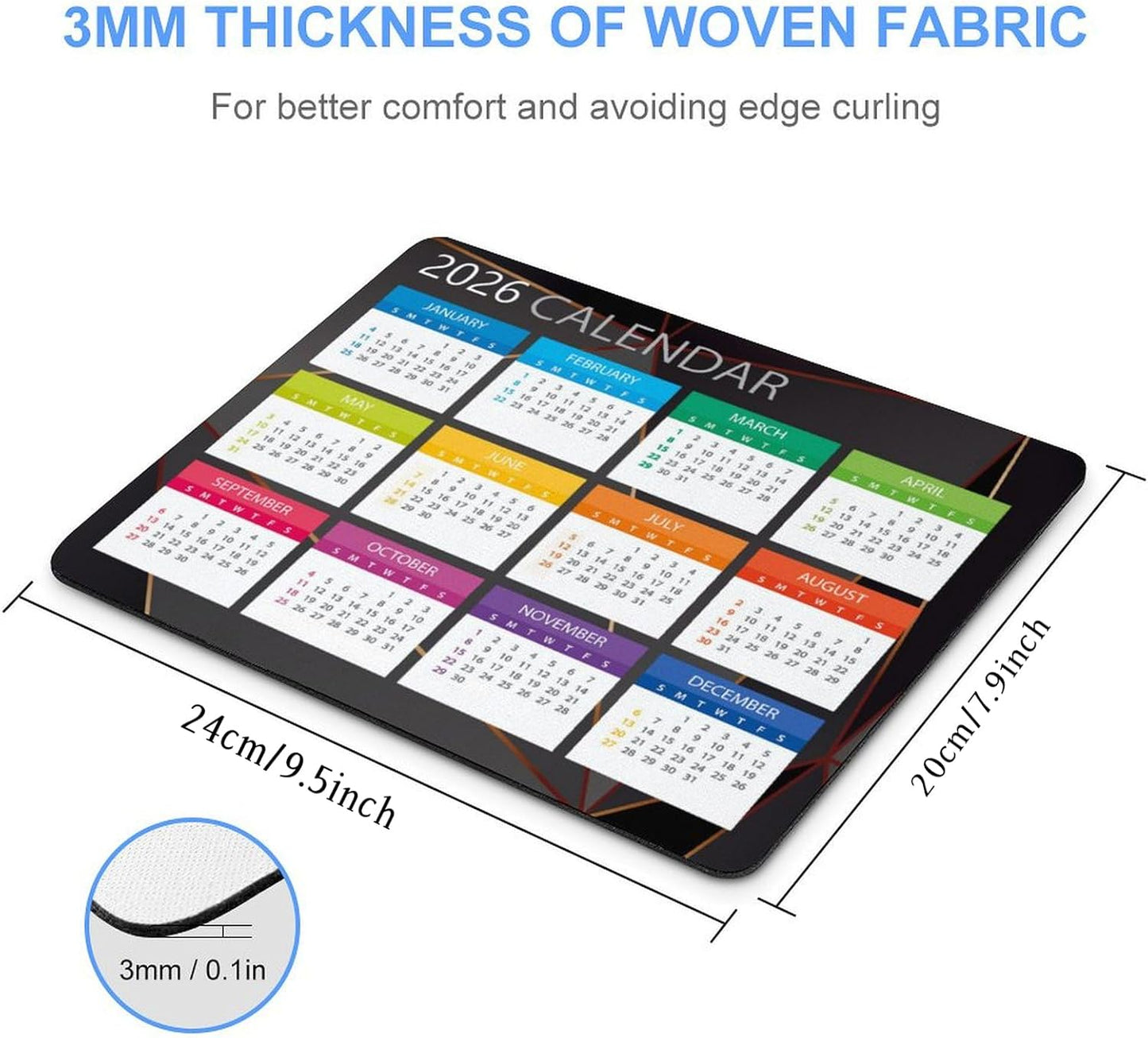 Mouse Pad 2026 Calendar,Computer Mouse Pads Calendars Non-Slip Rubber Desk Mat Mousepad Gaming Office Keyboard Mat (9.45x7.87 in) (Multi2)