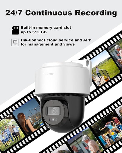 DS-2DE2C400MWG-E 2.8mm Oringinal PoE PT Camera, Human Detection, Auto-Tracking Lite, Smart Hybrid Light, 512 GB Card Slot, Hik-Connect Cloud Service/APP, International English Version