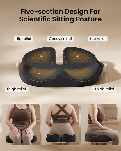 ProtoArc Extra Large Seat Cushions for Office Chairs, Ergonomic Memory Foam Seat Cushion for Home, Extra Cover, Car Seat Cushions for Driving, Pressure Relief Pad for Sciatica - Black