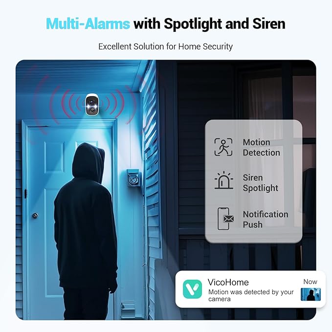 Techage Solar Security Cameras Wireless Outdoor, 2K Battery Powered WiFi Cameras for Home Security with AI Motion Detection, Color Night Vision, 2-Way Talk, IP66 Waterproof, Cloud/SD Storage 2 Pack