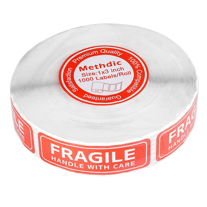 Methdic Fragile Stickers - 1"x 3" Strong Adhesive Fragile Labels 1 Roll/1000 Labels(Handle with Care,Fragile) Stickers for Shipping and Moving