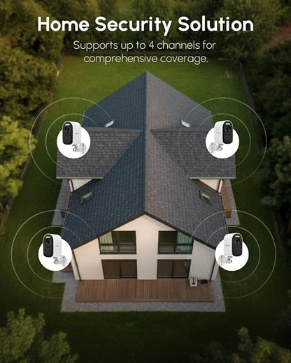 Solar Powered Security Cameras Wireless Outdoor, 4MP 2 Cam-Kit Home Security Camera System, 5G & 2.4G WiFi, 2K Color Night Vision, PIR/AI Detection, Real-time Spotlight Alarm, Two-Way Audio