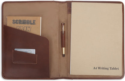 Heavy Duty Buffalo Leather Legal Pad Portfolio Handmade Executive Notebook Binder, Professional Padfolio Organizer Gift for Men and Women Genuine Leather Resume Document Holder (Tan)